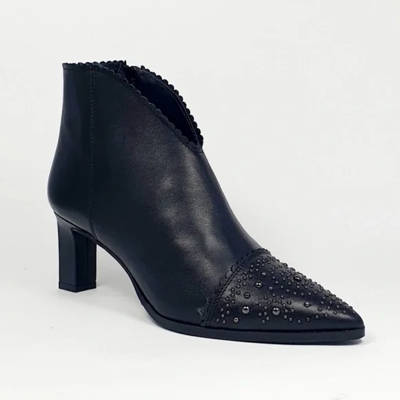 Javiera Booties Boots 2201 Studs Leather Ankle Boots Pointy Toe Heel Zip Spain - Picture 2 of 16